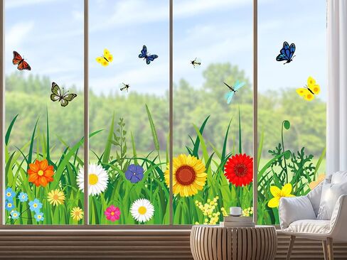 Whaline Spring Summer Flower Grass Window Comings كبيرًا في نافذة الفراشة البرية الأزهار البرية in Kuwait