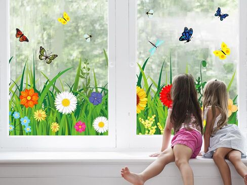 Whaline Spring Summer Flower Grass Window Comings كبيرًا في نافذة الفراشة البرية الأزهار البرية in Kuwait