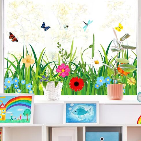 Whaline Spring Summer Flower Grass Window Comings كبيرًا في نافذة الفراشة البرية الأزهار البرية in Kuwait