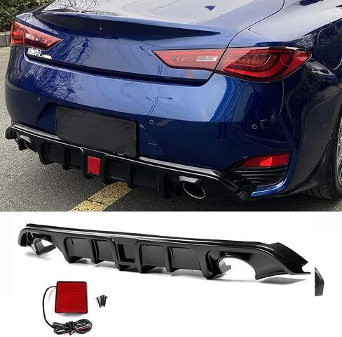 Carbon Fiber Rear Bumper Diffuser Lip W/LED Light Fit for 2017 2018 2019 2020 2021 2022 in-FI-NITI Q60 ABS in Saudi Arabia