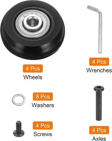 uxcell Set of 2 Luggage Wheels Replacement 51 x 17 mm/2" x 0.7" Rubber Swivel Caster Bearing Wheels Repair Kits for Suitcase Inline Outdoor Skate,Black in Saudi Arabia