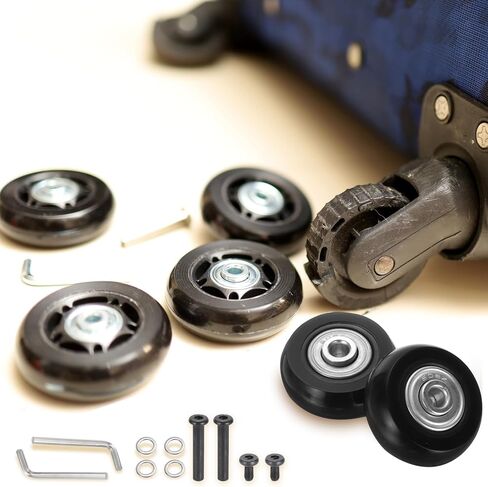 uxcell Set of 2 Luggage Wheels Replacement 51 x 17 mm/2" x 0.7" Rubber Swivel Caster Bearing Wheels Repair Kits for Suitcase Inline Outdoor Skate,Black in Saudi Arabia