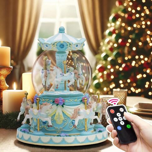 Upgraded Remote Control Carousel Snow Globe Music Box, Carousel Horses Musical Gift for Girls Women Daughter Wife, Romantic Christmas Anniversary Birthday Plays 64 Tunes in Saudi Arabia