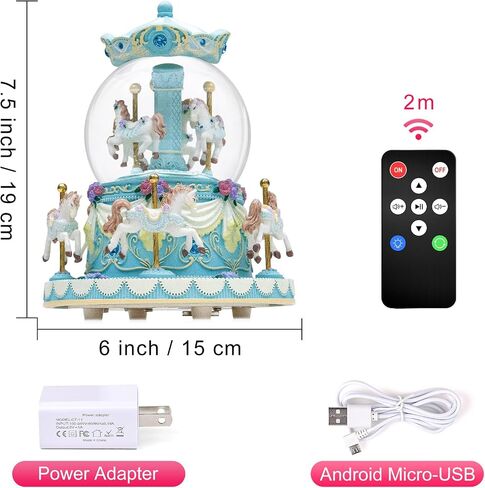 Upgraded Remote Control Carousel Snow Globe Music Box, Carousel Horses Musical Gift for Girls Women Daughter Wife, Romantic Christmas Anniversary Birthday Plays 64 Tunes in Saudi Arabia