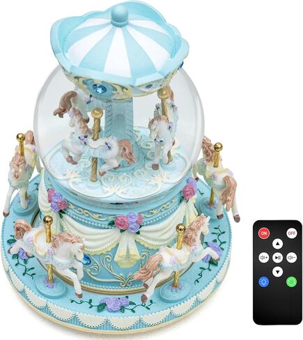 Upgraded Remote Control Carousel Snow Globe Music Box, Carousel Horses Musical Gift for Girls Women Daughter Wife, Romantic Christmas Anniversary Birthday Plays 64 Tunes in Saudi Arabia
