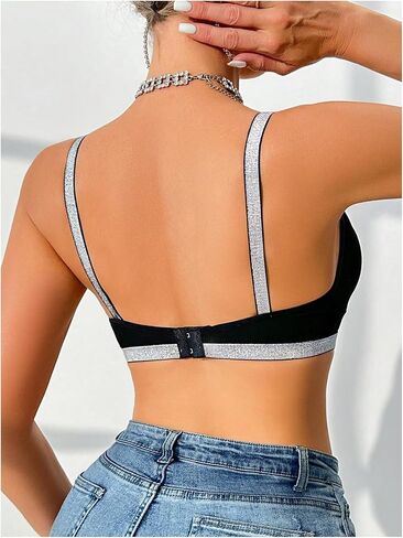SOLY HUX Women's Sparkly Mesh Sheer Bralette Deep V Neck Sheer Wireless Bra in Saudi Arabia