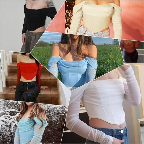 Womens Off The Shoulder Corset Top Sexy Mesh Long Sleeve Boned Bustier Concert Cute Going Out Tops in Saudi Arabia