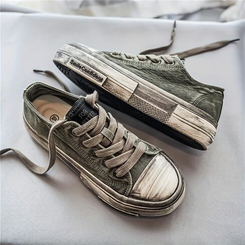 أحذية تزلج قماشية من الرجال المستوحاة من الشوارع-أحذية متماسكة ذات ألوان متتالية ذات لون متماسك من أجل ارتداء ملابس غير رسمية وارتداء يوميًا-أحذية التزلج المبطنة من النسيج المبطن طوال الموسم مع أخمص القدمين المستديرة in Kuwait