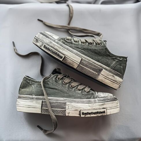 أحذية تزلج قماشية من الرجال المستوحاة من الشوارع-أحذية متماسكة ذات ألوان متتالية ذات لون متماسك من أجل ارتداء ملابس غير رسمية وارتداء يوميًا-أحذية التزلج المبطنة من النسيج المبطن طوال الموسم مع أخمص القدمين المستديرة in Kuwait