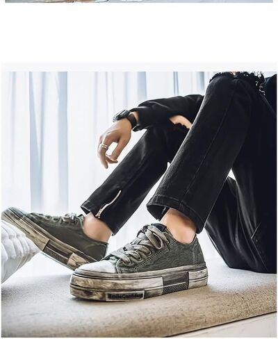 أحذية تزلج قماشية من الرجال المستوحاة من الشوارع-أحذية متماسكة ذات ألوان متتالية ذات لون متماسك من أجل ارتداء ملابس غير رسمية وارتداء يوميًا-أحذية التزلج المبطنة من النسيج المبطن طوال الموسم مع أخمص القدمين المستديرة in Kuwait