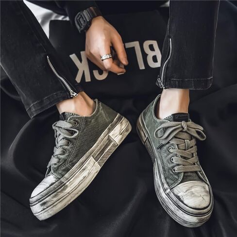 أحذية تزلج قماشية من الرجال المستوحاة من الشوارع-أحذية متماسكة ذات ألوان متتالية ذات لون متماسك من أجل ارتداء ملابس غير رسمية وارتداء يوميًا-أحذية التزلج المبطنة من النسيج المبطن طوال الموسم مع أخمص القدمين المستديرة in Kuwait