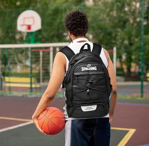 Spalding Basketball Backpack Sports Bag, Black Backpack with Ball and Shoe Compartment, Use for Basketball Accessories & Stuff, Basketball Gifts for Basketball Players in Kuwait