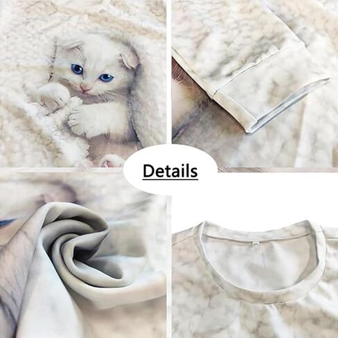 Women's Cat Print Long Sleeve Shirt Cute Casual Crewneck Pullover Top Lightweight Funny Graphic Tee in Kuwait