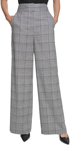 Calvin Klein Womens Glen Plaid Wide Leg Pants B/W 10 in Saudi Arabia