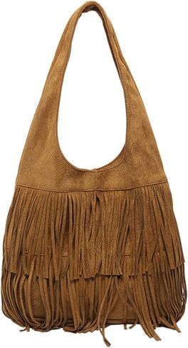 Women Suede Hand Handbag Vintage Fringe Hobo Bag Bag Bag Bag مع Hippie Western Pres in Kuwait