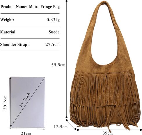 Women Suede Hand Handbag Vintage Fringe Hobo Bag Bag Bag Bag مع Hippie Western Pres in Kuwait