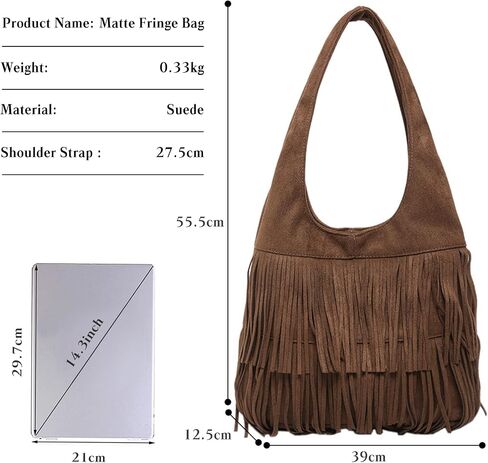 Women Suede Hand Handbag Vintage Fringe Hobo Bag Bag Bag Bag مع Hippie Western Pres in Kuwait