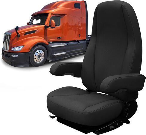 غطاء مقعد جلدي متوافق مع Peterbilt Model 579 ، 579EV ، 589 ، 567 ، سائق أو راكب 33 بوصة المقعد الخلفي ، غطاء أسفل الظهر والذراعين ، مساند الذراعين الطويلة 17in in Saudi Arabia