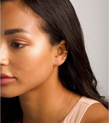 BLISI 3 Pairs Titanium Gold Stud Earrings - Hypoallergenic Moon/Heart/Ball/Bar/Flat Disc Small Studs Earrings for Women Minimalist Silver Nap Earrings Tarnish Resistant Earrings in Kuwait