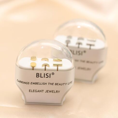 BLISI 3 Pairs Titanium Gold Stud Earrings - Hypoallergenic Moon/Heart/Ball/Bar/Flat Disc Small Studs Earrings for Women Minimalist Silver Nap Earrings Tarnish Resistant Earrings in Kuwait