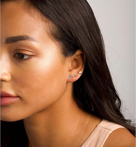 BLISI 3 Pairs Titanium Gold Stud Earrings - Hypoallergenic Moon/Heart/Ball/Bar/Flat Disc Small Studs Earrings for Women Minimalist Silver Nap Earrings Tarnish Resistant Earrings in Kuwait