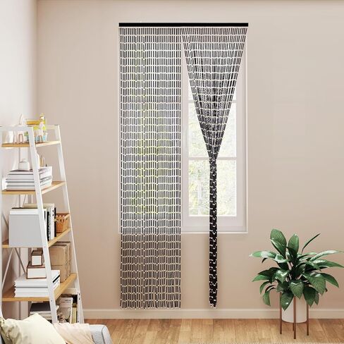 الستائر المصنوعة من الخيزران المزينة بالمداخل ، 65 خيوط 35.5x78.7 بوصة خشبية طبيعية بوهو معلقة الخرز الستائر غرفة الستائر لنافذة ديكور المنزل (أسود) in Kuwait