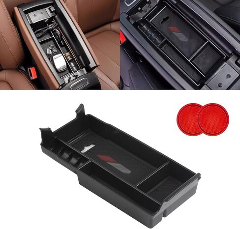 Xotic Tech Interior Center Censole Renrest Black Storage Organizer Box Coin Coin Corner Continer Tray Retray + Red Cust Coaster ، متوافق مع Mercedes Benz A B in Saudi Arabia