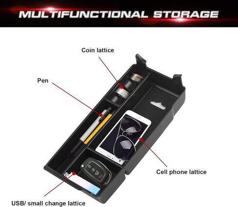 Xotic Tech Interior Center Censole Renrest Black Storage Organizer Box Coin Coin Corner Continer Tray Retray + Red Cust Coaster ، متوافق مع Mercedes Benz A B in Saudi Arabia