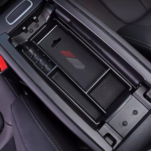 Xotic Tech Interior Center Censole Renrest Black Storage Organizer Box Coin Coin Corner Continer Tray Retray + Red Cust Coaster ، متوافق مع Mercedes Benz A B in Saudi Arabia
