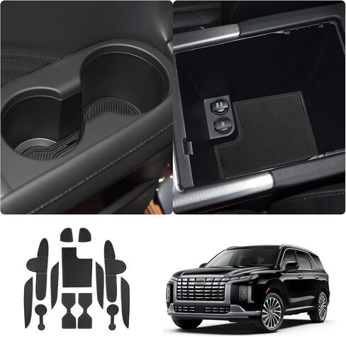 LUWU 2024 2025 Hyundai Palisade Accessories 2023-2025 Hyundai Palisade Center Console Liners Mats - Palisade SE/SEL/XRT/Limited/Calligraphy Cup Holder Inserts Mat - Black 13PCS in Saudi Arabia
