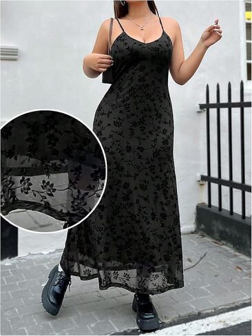 Women's Plus Size Floral Cami Dress Goth Y2k Mesh Maxi Dresses Bodycon Fish Tail Gothic Sundress in Saudi Arabia