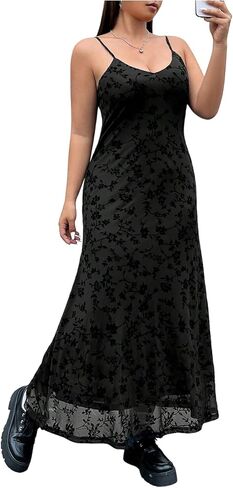 Women's Plus Size Floral Cami Dress Goth Y2k Mesh Maxi Dresses Bodycon Fish Tail Gothic Sundress in Saudi Arabia