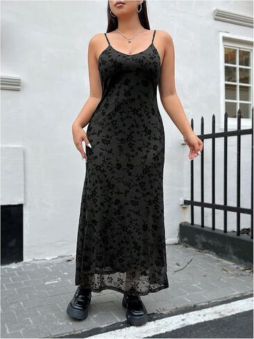 Women's Plus Size Floral Cami Dress Goth Y2k Mesh Maxi Dresses Bodycon Fish Tail Gothic Sundress in Saudi Arabia