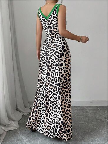 Soly Hux Women’s Leopard Maxi Dress Cheetah Print v Neck Olcyless Spult Bodycon Long Dresses in Saudi Arabia