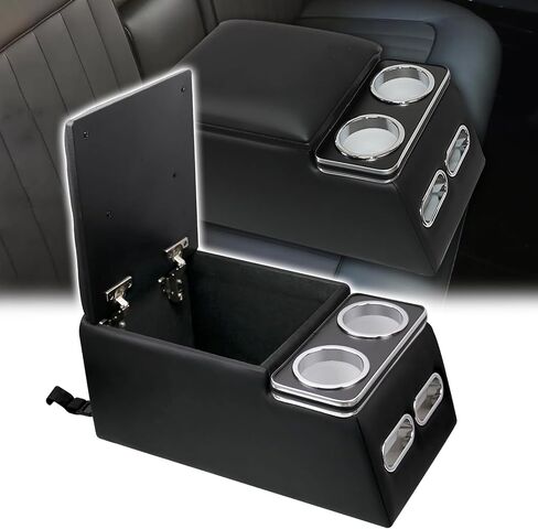 GEARUP Universal Truck Seat/Bench Organizer مع حاملي الكأس ، ومسند ذراع ، ومنظم وحدة التحكم في مركز السيارات العالمي المبطنة للسيارات والشاحنات ، الأسود ، in Saudi Arabia