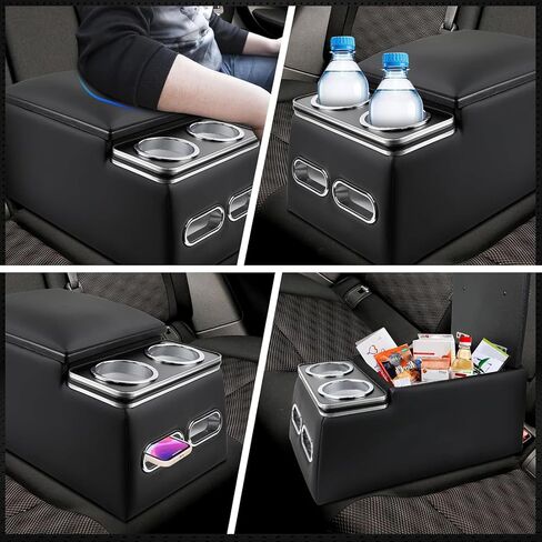 GEARUP Universal Truck Seat/Bench Organizer مع حاملي الكأس ، ومسند ذراع ، ومنظم وحدة التحكم في مركز السيارات العالمي المبطنة للسيارات والشاحنات ، الأسود ، in Saudi Arabia