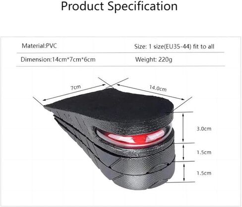 Height Increase Insoles Shoe Insert, 3-Layer 6CM Air Cushion Design, Black in Saudi Arabia