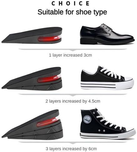Height Increase Insoles Shoe Insert, 3-Layer 6CM Air Cushion Design, Black in Saudi Arabia