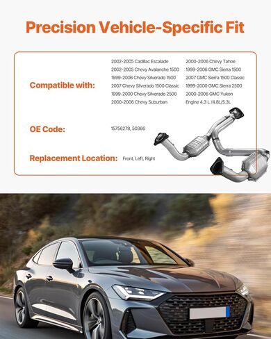 VEVOR Catalytic Converter, Compatible with Cadillac Escalade/Chevy Avalanche Silverado Suburban Tahoe/GMC Sierra Yukon, 4.3L V6, 4.8L/5.3L V8, Front, Left, Right, for Purifying Exhaust Gases in Saudi Arabia