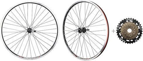 CyclingDeal MTB Bicycle Double Wall Rims 26" Wheelset - Front & Rear Mountain Bike Wheels - Compatible with Shimano MF-TZ500 Freewheel in Saudi Arabia
