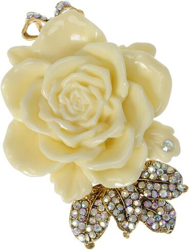 Alilang Enamel Cream Rose Flower Golden Tone Brooch Pin Aurora Borealis Crystal Rhinestone Pendant in Saudi Arabia