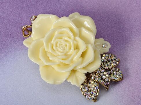 Alilang Enamel Cream Rose Flower Golden Tone Brooch Pin Aurora Borealis Crystal Rhinestone Pendant in Saudi Arabia
