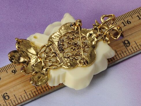 Alilang Enamel Cream Rose Flower Golden Tone Brooch Pin Aurora Borealis Crystal Rhinestone Pendant in Saudi Arabia