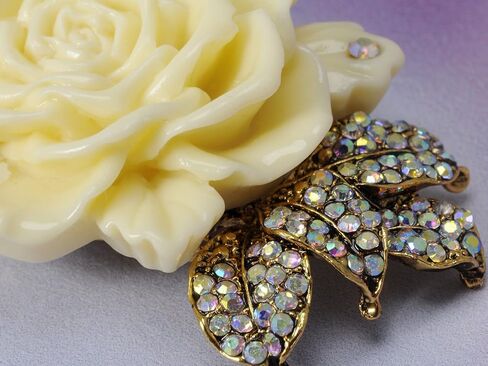 Alilang Enamel Cream Rose Flower Golden Tone Brooch Pin Aurora Borealis Crystal Rhinestone Pendant in Saudi Arabia