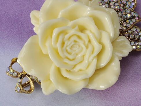 Alilang Enamel Cream Rose Flower Golden Tone Brooch Pin Aurora Borealis Crystal Rhinestone Pendant in Saudi Arabia