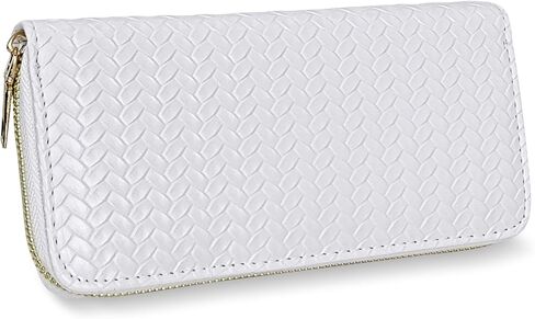 Women’s Wallet, PU Leather Weave Card Holder Ladies Large Capacity Clutch Purse with ID Window and Zipper Pocket (White) in Saudi Arabia