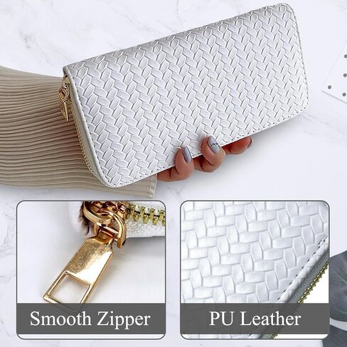 Women’s Wallet, PU Leather Weave Card Holder Ladies Large Capacity Clutch Purse with ID Window and Zipper Pocket (White) in Saudi Arabia