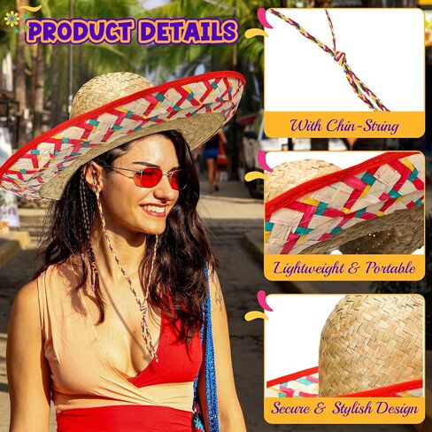 4 Pcs Mexican Sombrero Hats 22.8" Adults Sombrero Party Hats Men Mexican Cinco De Mayo Decorations in Saudi Arabia