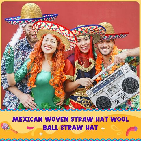 4 Pcs Mexican Sombrero Hats 22.8" Adults Sombrero Party Hats Men Mexican Cinco De Mayo Decorations in Saudi Arabia