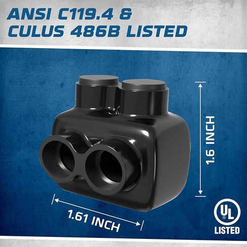 مدخل جانب واحد من OHLECTRIC - منفذان - 4-14 AWG - موصل أسود معزول - سداسي ألين مشقوق - مملوء مسبقًا بمثبط الأكسيد - طلاء الفينيل المطاطي، 6061-T6 ألومنيوم CU9AL in Kuwait